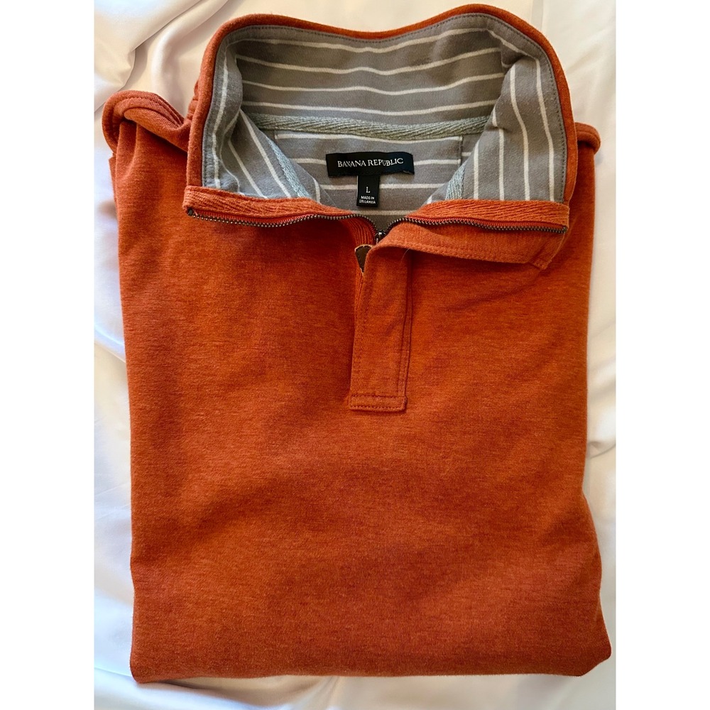 Banana Republic Mens Burnt Orange Quarter Zip Pullover Striped Lining Large